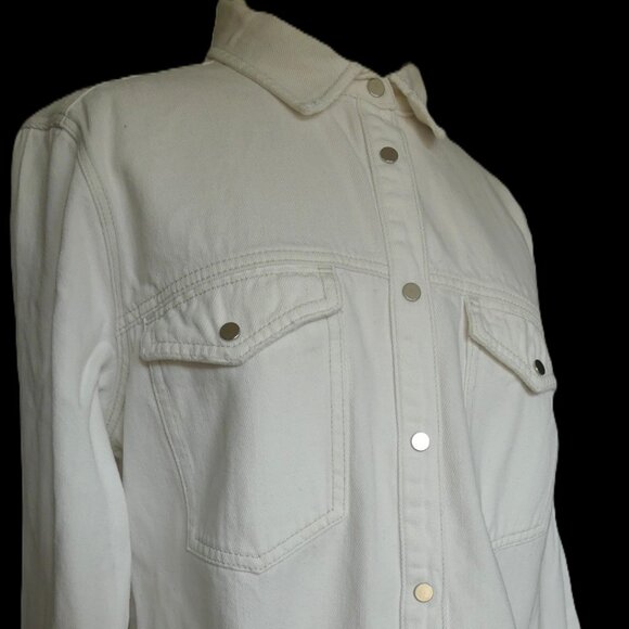Mavi Gold Women's Long White Denim Shacket Jacket USA Size L - Picture 2 of 11